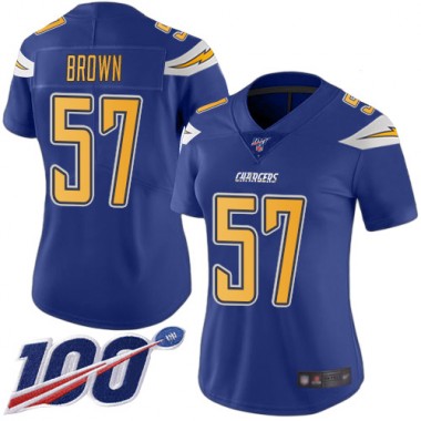 Los Angeles Chargers NFL Football Jatavis Brown Electric Blue Jersey Women Limited 57 100th Season Rush Vapor Untouchable